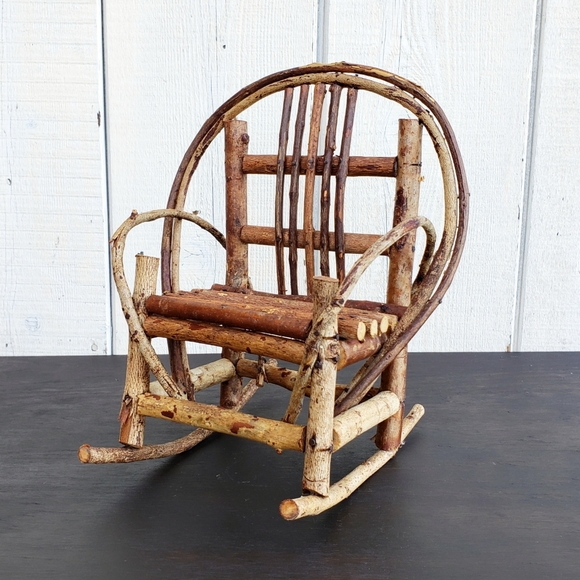 Vintage 11" Miniature Hand Made Rustic Wooden Twig Folk Art Rocking Chair